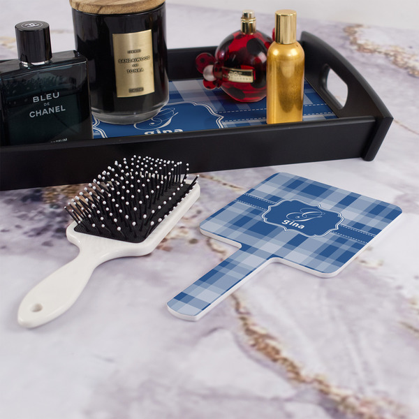 Plaid Hand Mirror - With Hair Brush