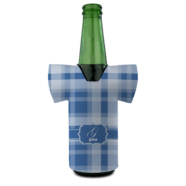 Plaid Jersey Bottle Cooler - FRONT (on bottle)