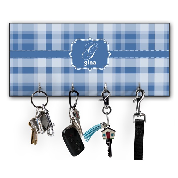 Custom Plaid Key Hanger w/ 4 Hooks w/ Name and Initial