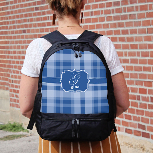 Plaid Large Backpack - Black - On Back