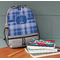 Plaid Large Backpack - Gray - On Desk