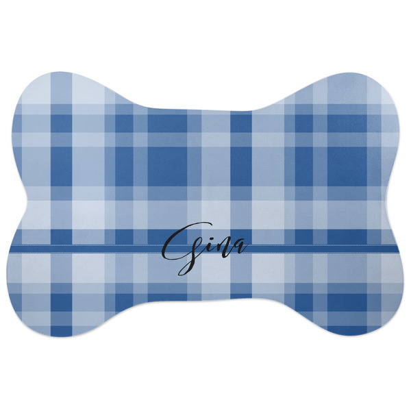 Custom Plaid Bone Shaped Dog Food Mat (Large) (Personalized)