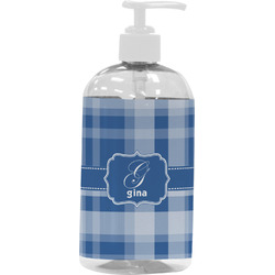 Plaid Plastic Soap / Lotion Dispenser (16 oz - Large - White) (Personalized)