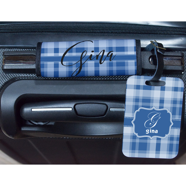 Plaid Metal Luggage Tag & Handle Wrap - In Context