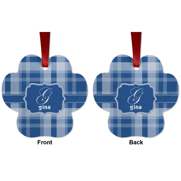 Plaid Metal Paw Ornament - Front and Back