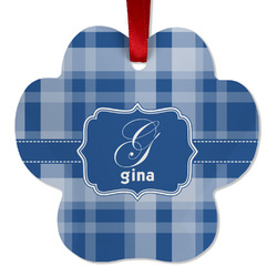 Plaid Metal Paw Ornament - Double Sided w/ Name and Initial