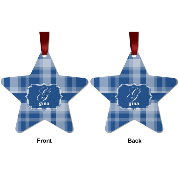 Plaid Metal Star Ornament - Front and Back