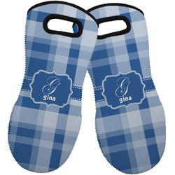 Plaid Neoprene Oven Mitts - Set of 2 w/ Name and Initial