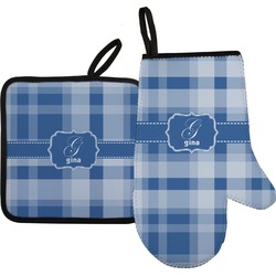 Plaid Oven Mitt & Pot Holder Set w/ Name and Initial