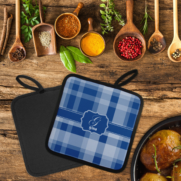 Plaid Neoprene Pot Holder - Set of 2  LIFESTYLE (Flatlay)