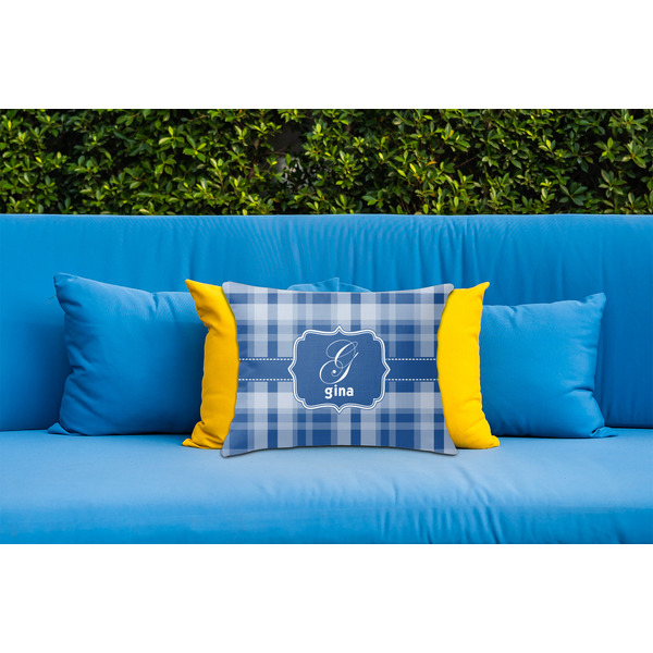 Plaid Outdoor Throw Pillow  - LIFESTYLE (Rectangular - 20x14)