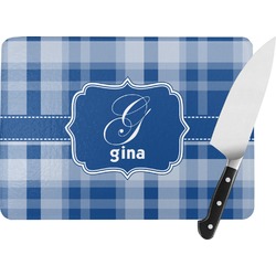 Plaid Rectangular Glass Cutting Board - Large - 15.25"x11.25" w/ Name and Initial