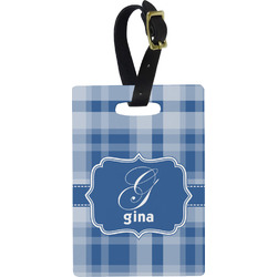 Plaid Plastic Luggage Tag - Rectangular w/ Name and Initial