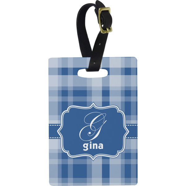 Custom Plaid Plastic Luggage Tag - Rectangular w/ Name and Initial