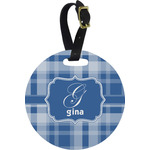 Plaid Plastic Luggage Tag - Round (Personalized)