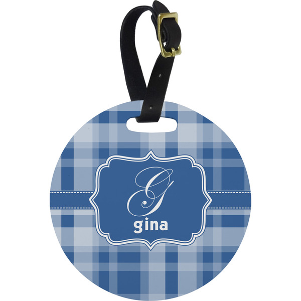 Custom Plaid Plastic Luggage Tag - Round (Personalized)