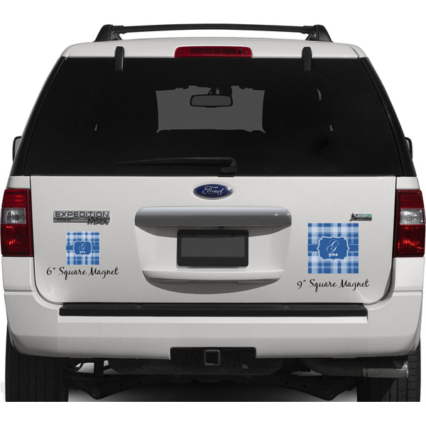 Plaid Personalized Square Car Magnets on Ford Explorer