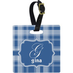 Plaid Plastic Luggage Tag - Square w/ Name and Initial