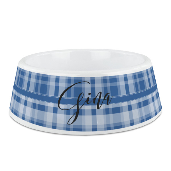 Custom Plaid Plastic Dog Bowl - Medium (Personalized)