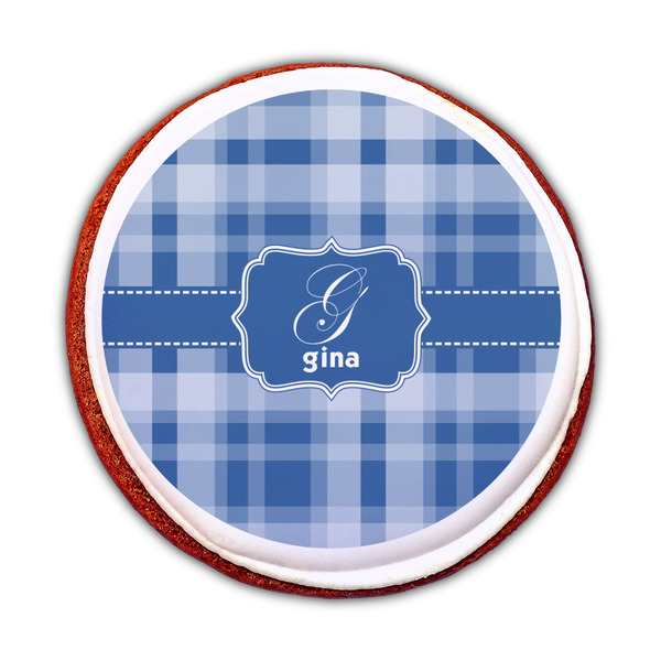 Plaid Printed Icing Circle - Medium - On Cookie