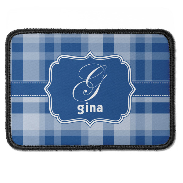 Custom Plaid Iron On Rectangle Patch w/ Name and Initial