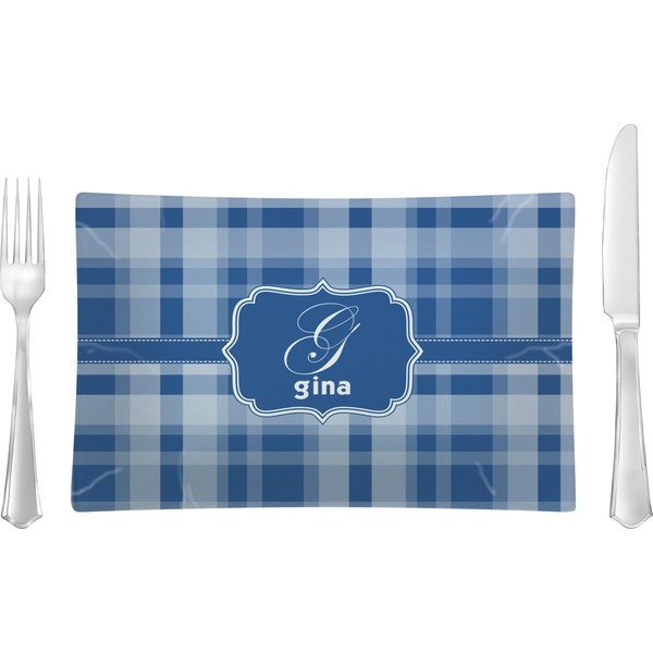 Custom Plaid Rectangular Glass Lunch / Dinner Plate - Single or Set (Personalized)