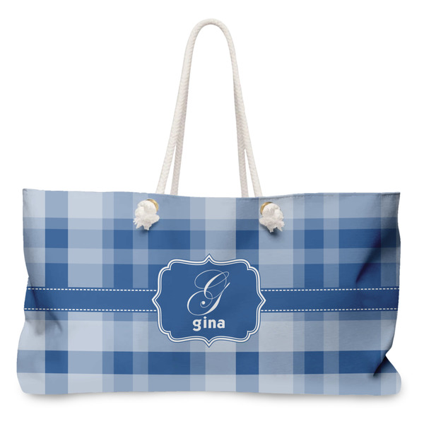 Custom Plaid Large Tote Bag with Rope Handles (Personalized)