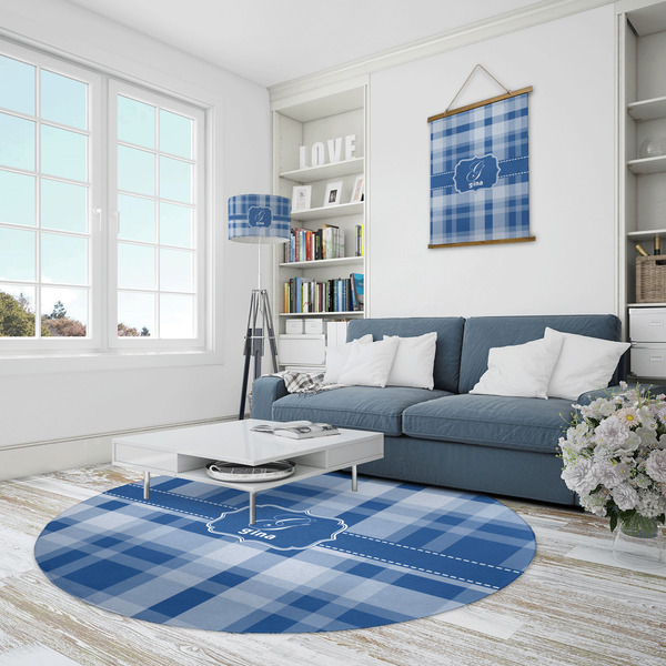 Plaid Round Area Rug - IN CONTEXT
