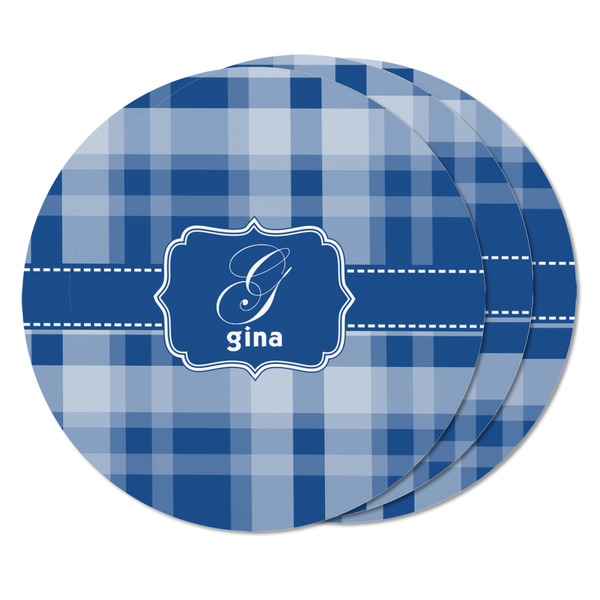 Plaid Round Fridge Magnet - THREE