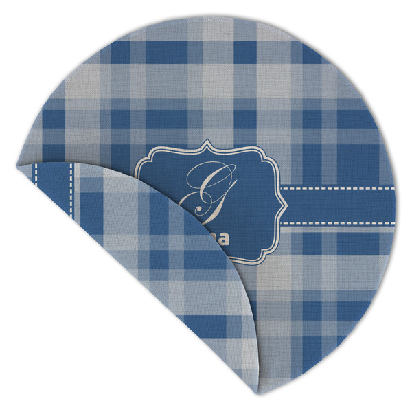 Plaid Round Linen Placemats - Front (folded corner double sided)