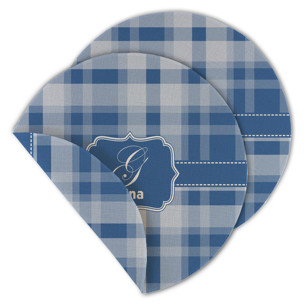 Custom Plaid Round Linen Placemat - Double Sided (Personalized)