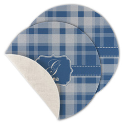 Plaid Round Linen Placemat - Single Sided - Set of 4 (Personalized)