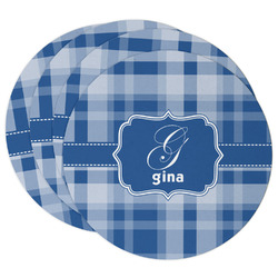 Plaid Round Paper Coasters w/ Name and Initial