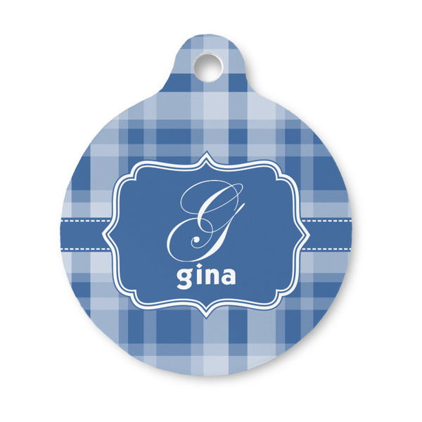 Custom Plaid Round Pet ID Tag - Small (Personalized)