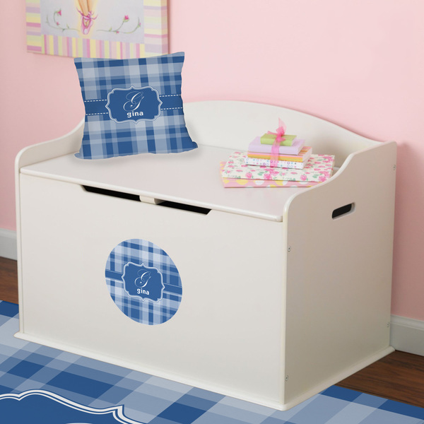 Plaid Round Wall Decal on Toy Chest
