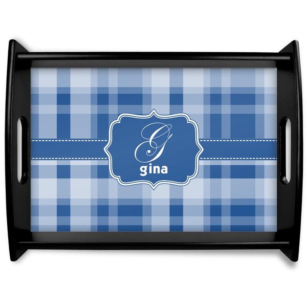 Custom Plaid Black Wooden Tray - Large (Personalized)