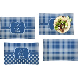 Plaid Set of 4 Glass Rectangular Lunch / Dinner Plate (Personalized)