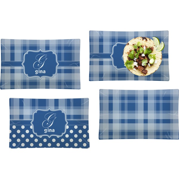 Custom Plaid Set of 4 Glass Rectangular Lunch / Dinner Plate (Personalized)