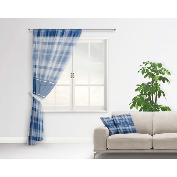 Plaid Sheer Curtain With Window and Rod - in Room Matching Pillow