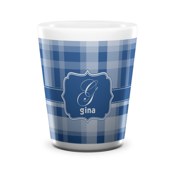 Custom Plaid Ceramic Shot Glass - 1.5 oz - White - Set of 4 (Personalized)