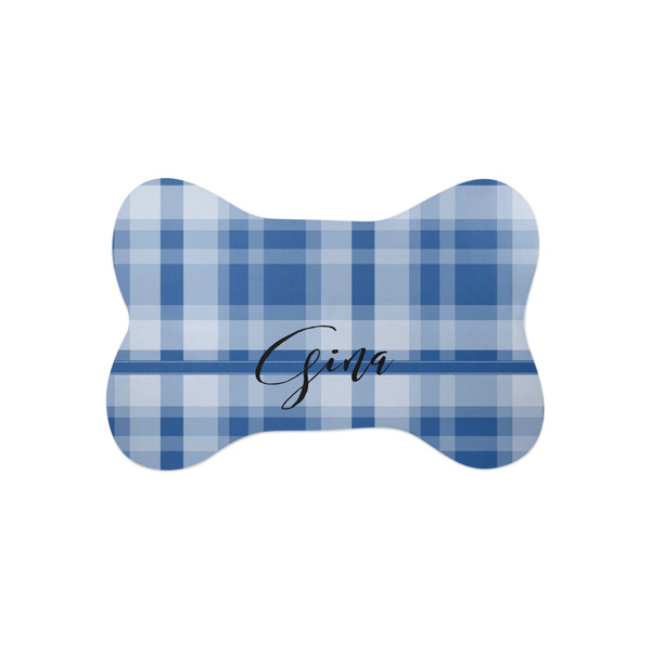 Custom Plaid Bone Shaped Dog Food Mat (Small) (Personalized)
