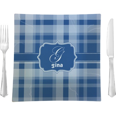 Plaid 9.5" Glass Square Lunch / Dinner Plate- Single or Set of 4 (Personalized)