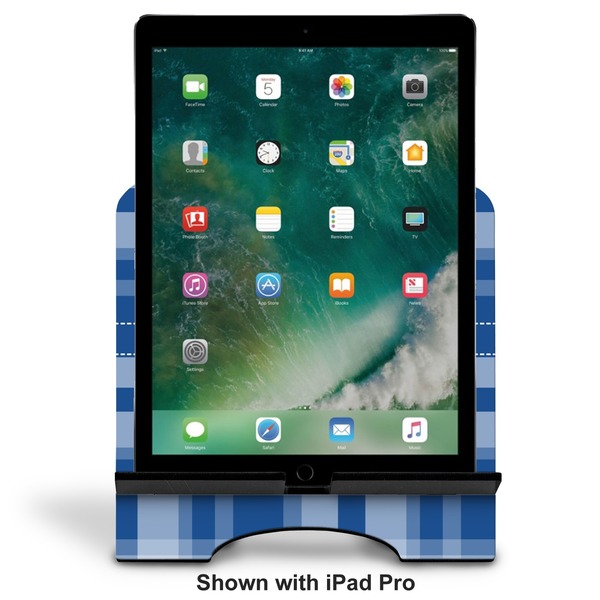 Plaid Stylized Tablet Stand - Front with ipad