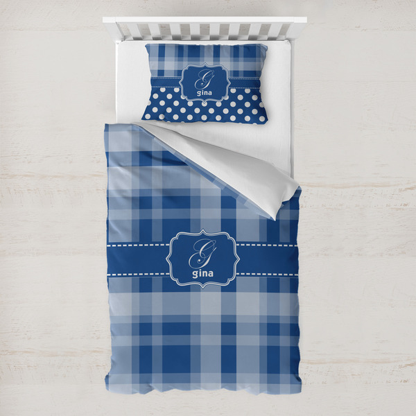 Custom Plaid Toddler Bedding w/ Name and Initial
