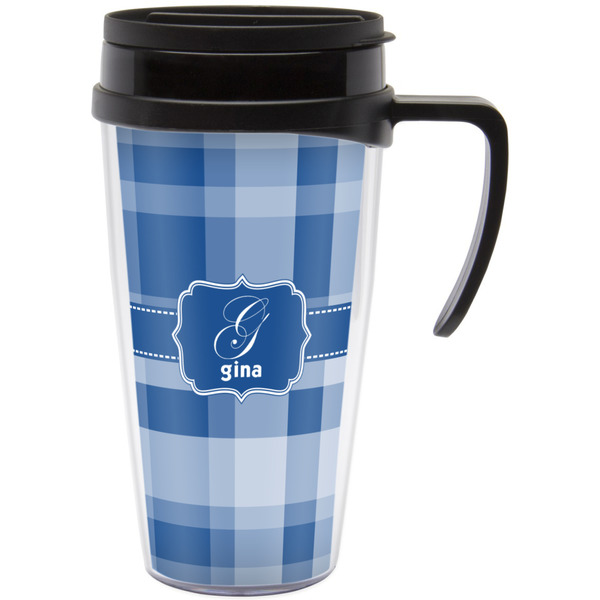 Custom Plaid Acrylic Travel Mug with Handle (Personalized)