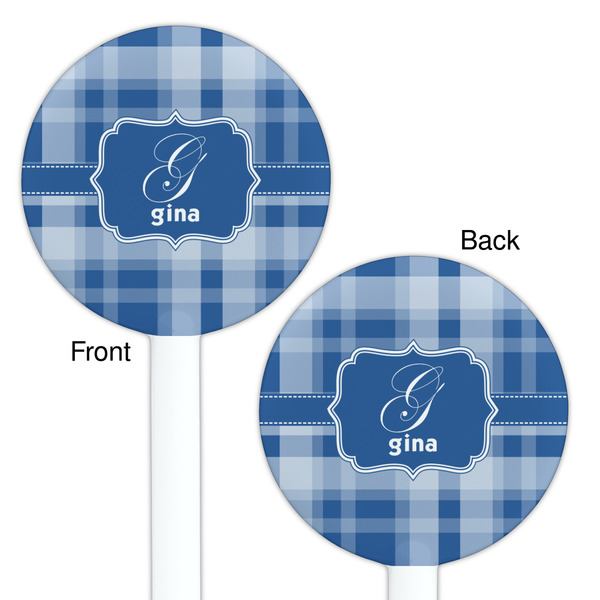 Plaid White Plastic 5.5" Stir Stick - Double Sided - Round - Front & Back