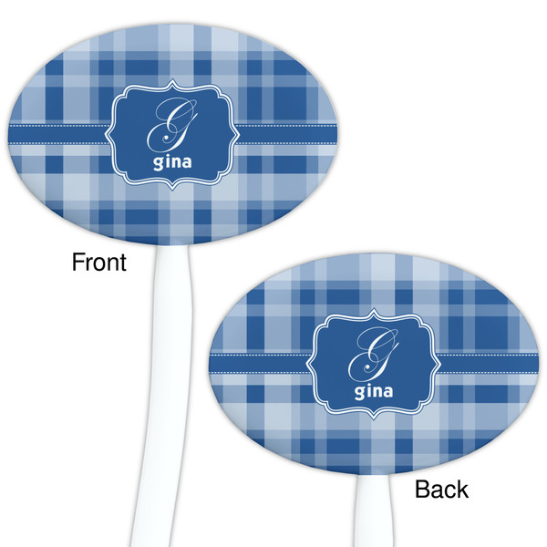 Plaid White Plastic 7" Stir Stick - Double Sided - Oval - Front & Back
