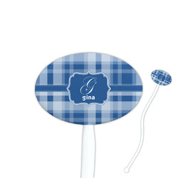 Plaid 7" Oval Plastic Stir Sticks - White - Double Sided (Personalized)