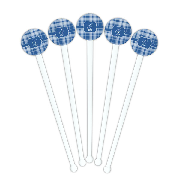 Plaid White Plastic 7" Stir Stick - Round - Fan View