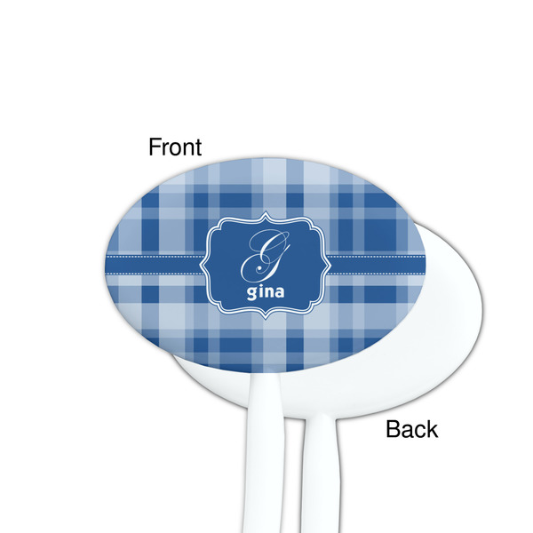 Plaid White Plastic 7" Stir Stick - Single Sided - Oval - Front & Back